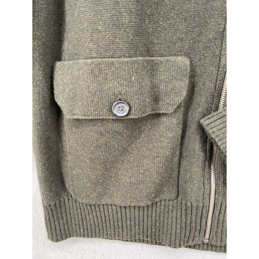 Banana Republic Sweater Men Sz‎ Large Green Gray Wool Full Zip Elbow Patch Cabin